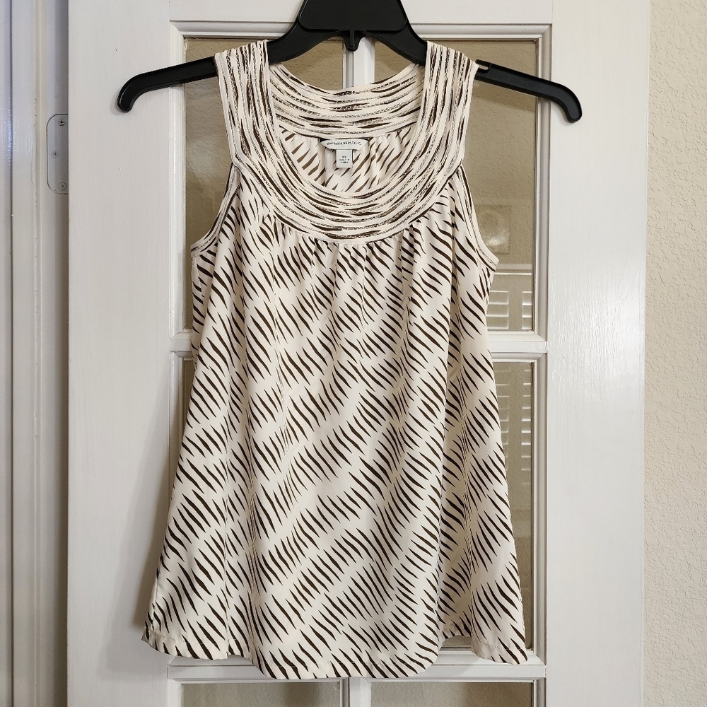 Banana Republic XS Cream/Brown Zebra-Print Sleeveless Chic Tunic Top